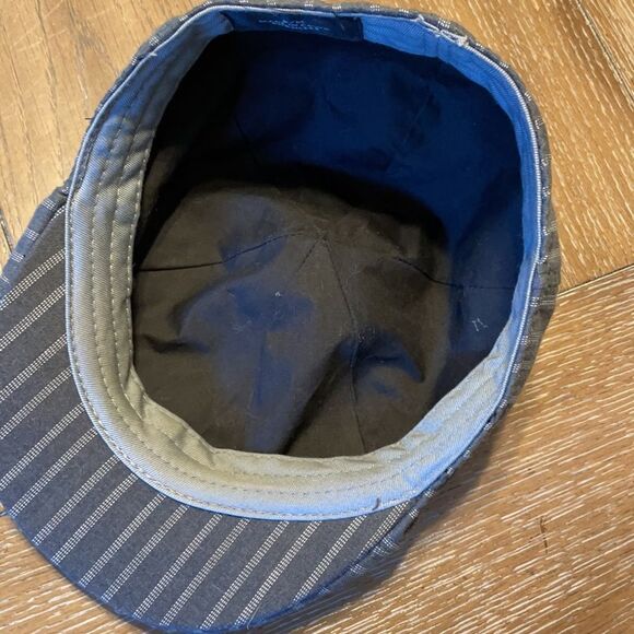 Dark and Light Gray Striped Newsboy Hat with Skull and Wings - Picture 6 of 7